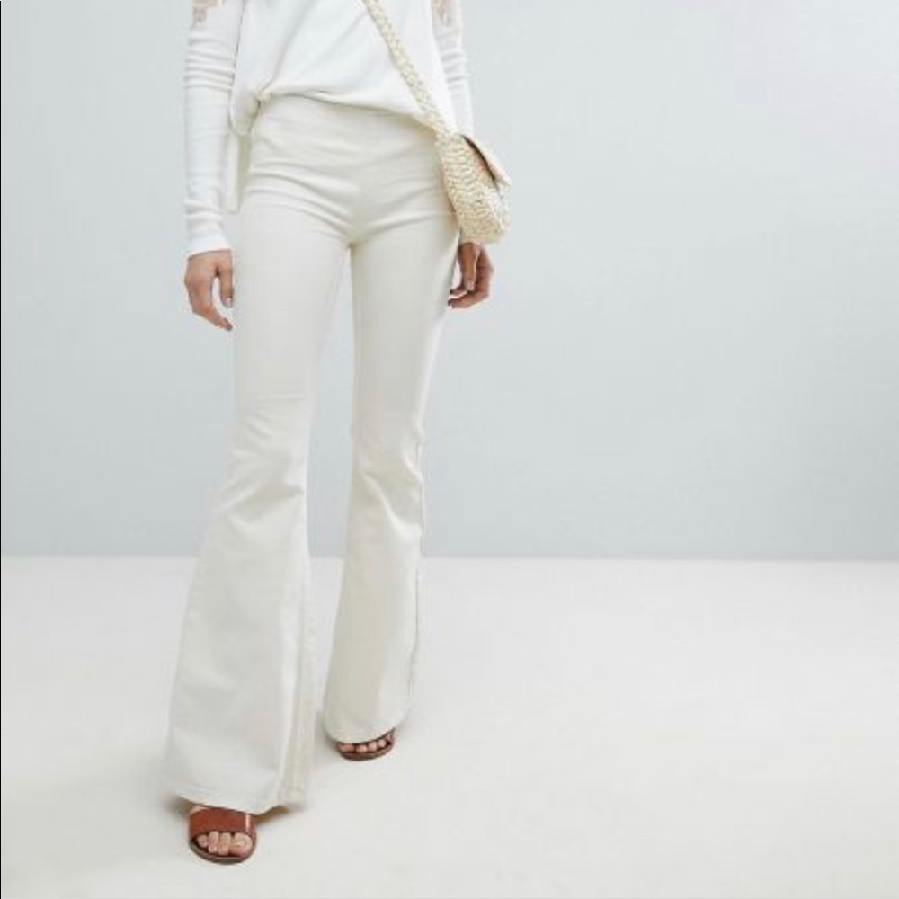 Free People white pull on flare bell bottom jeans